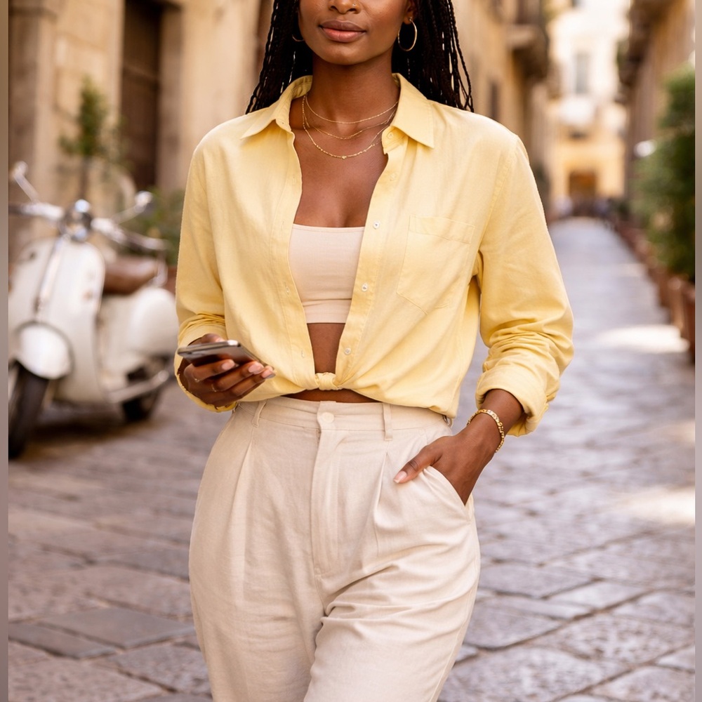 Tommy Hilfiger Butter Yellow Button-Up Shirt, size L